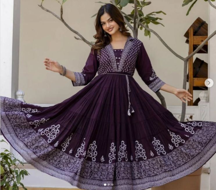 full flared anarkali dress R:Plum Purple Cotton Full Flare Frock – Elegant Embroidered Anarkali Dress