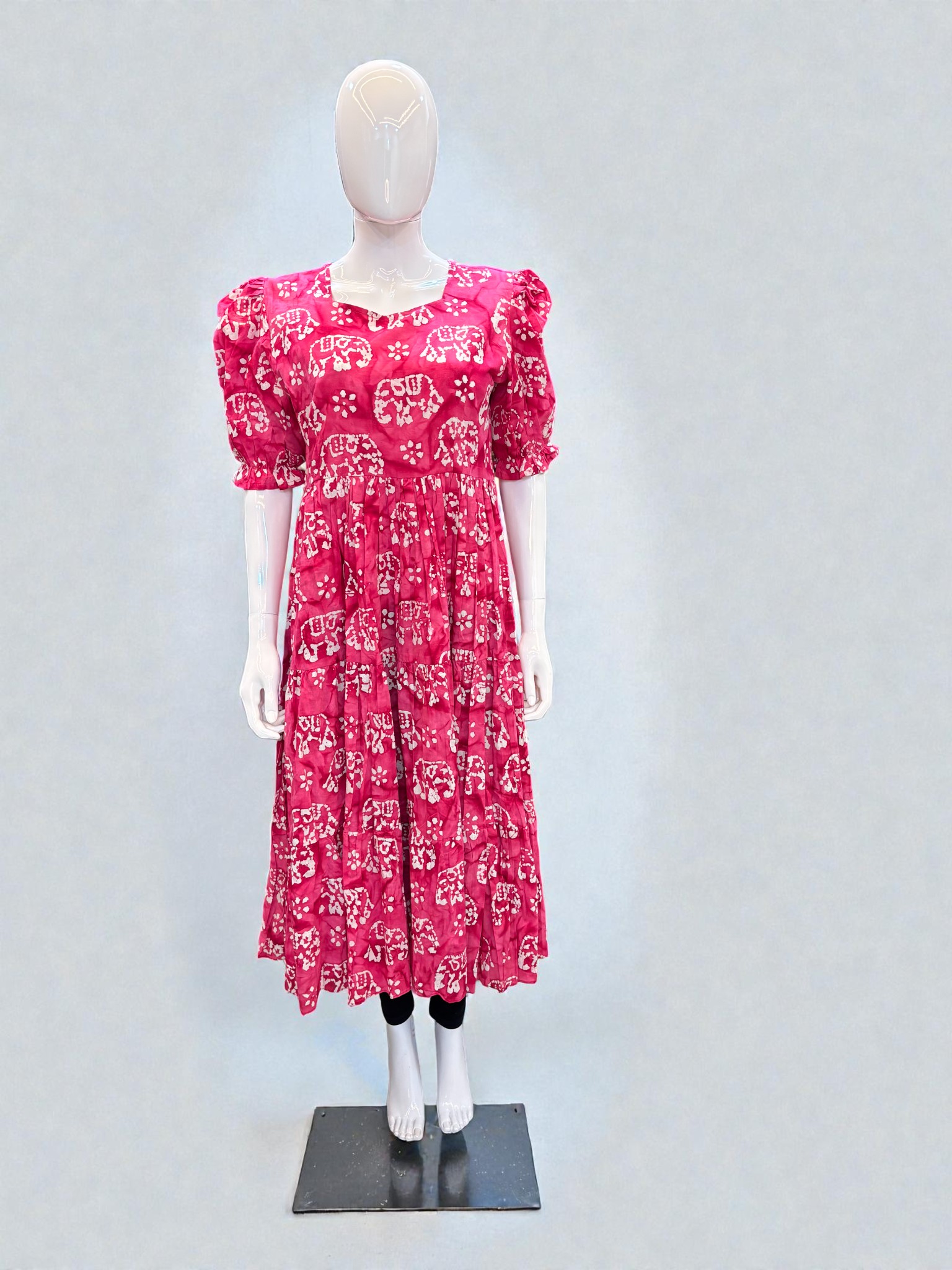 O:Rani Pink Elephant Print Flared Maxi Dress