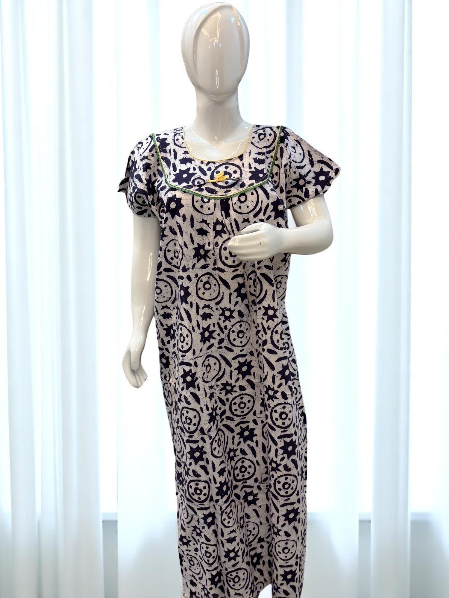 Blue Printed Cotton Nighty for Women – Soft Breathable Sleepwear