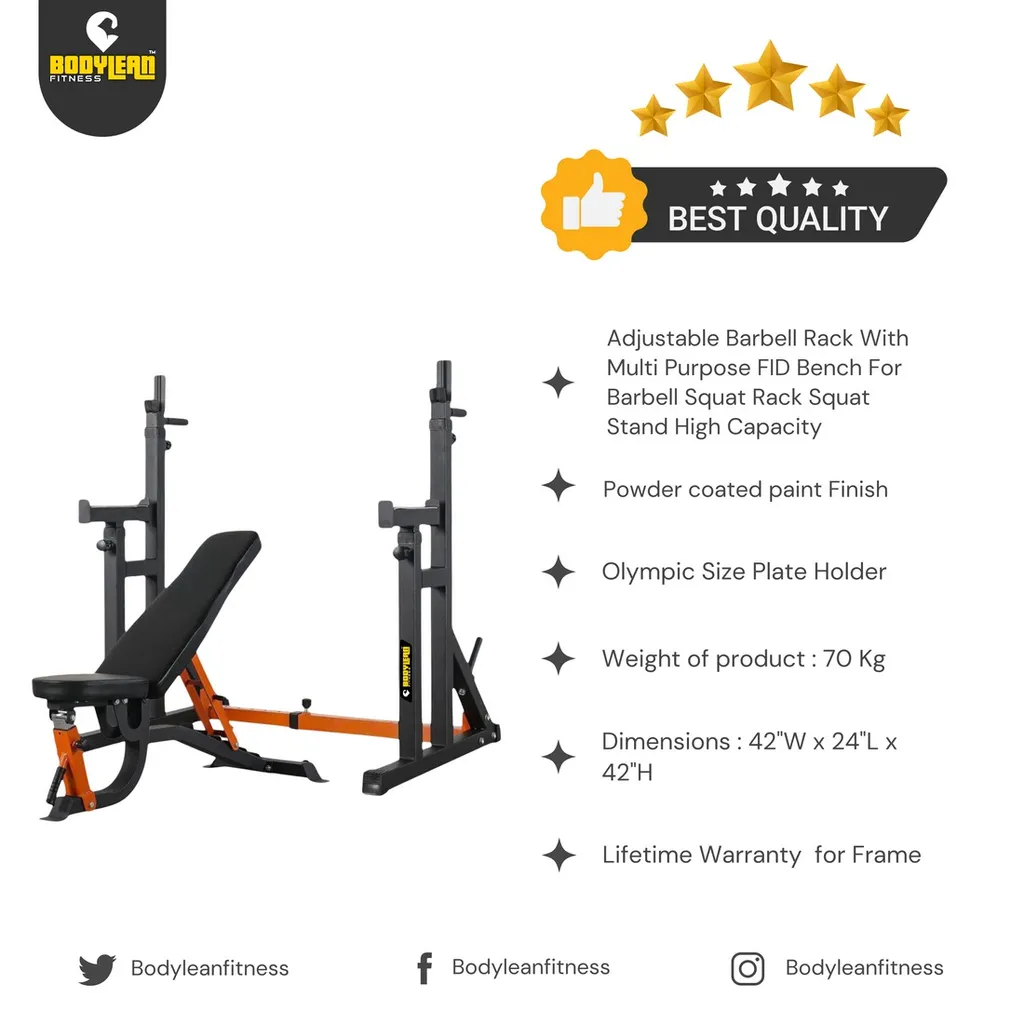 Adjustable Barbell Rack with Multi-Purpose FID Bench Build Legs - Main Image