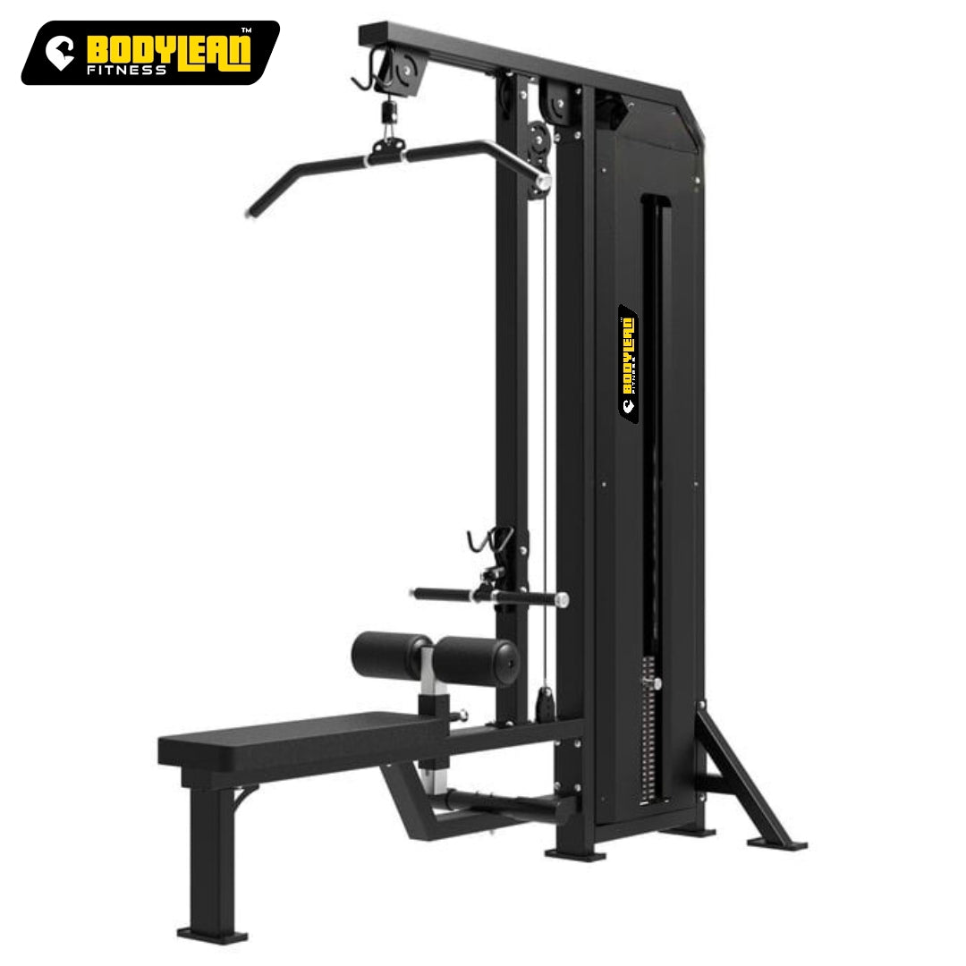 Dual Lat Pulldown/Low row with Rowing with iron Weight Stack