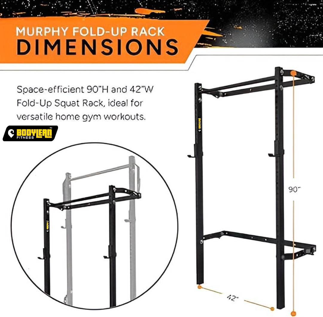 Foldable Squat Rack With Space-Saving Pull-Up Bar Wall-Mounted