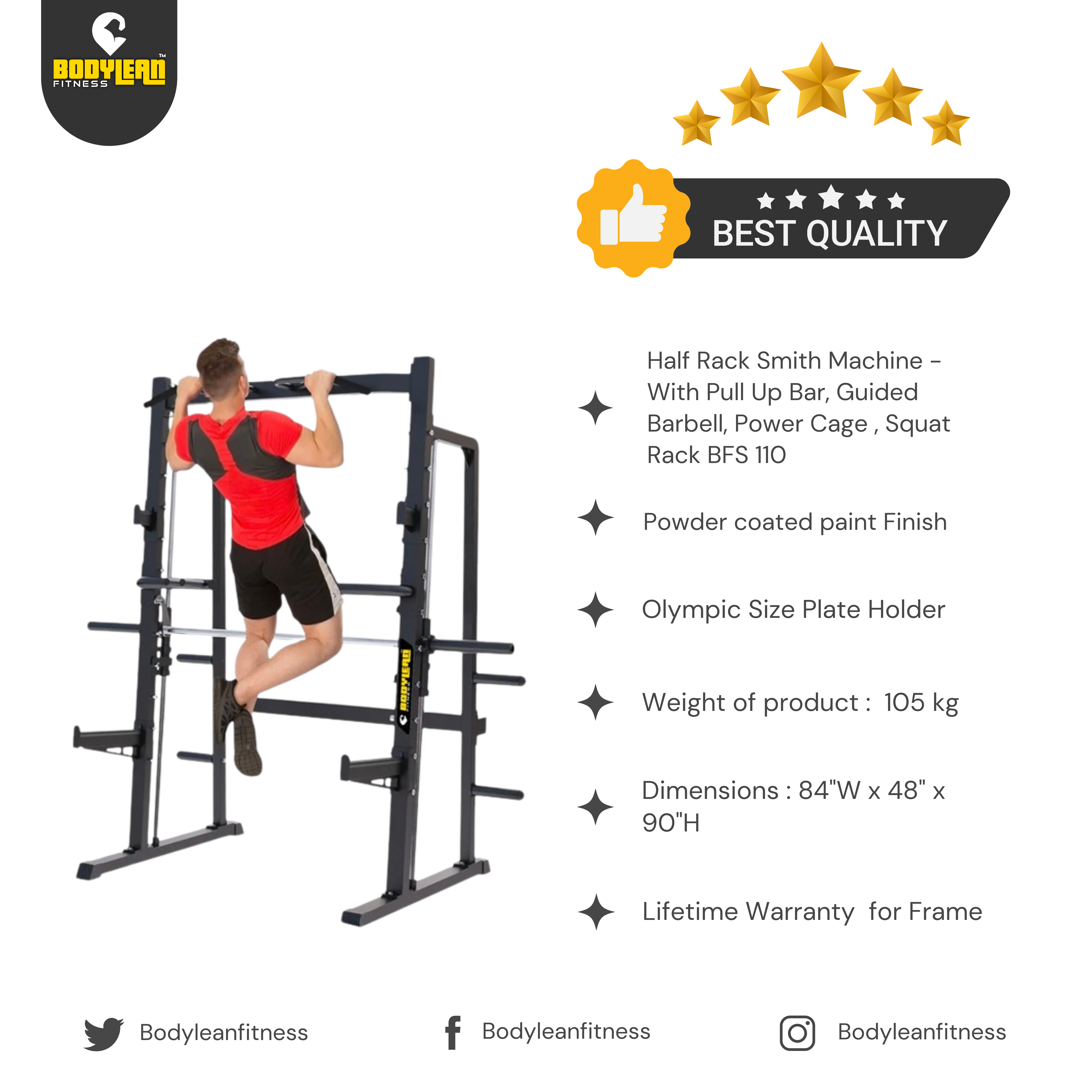 Half Rack Smith Machine With Pull-Up Bar Guided Barbell BFS