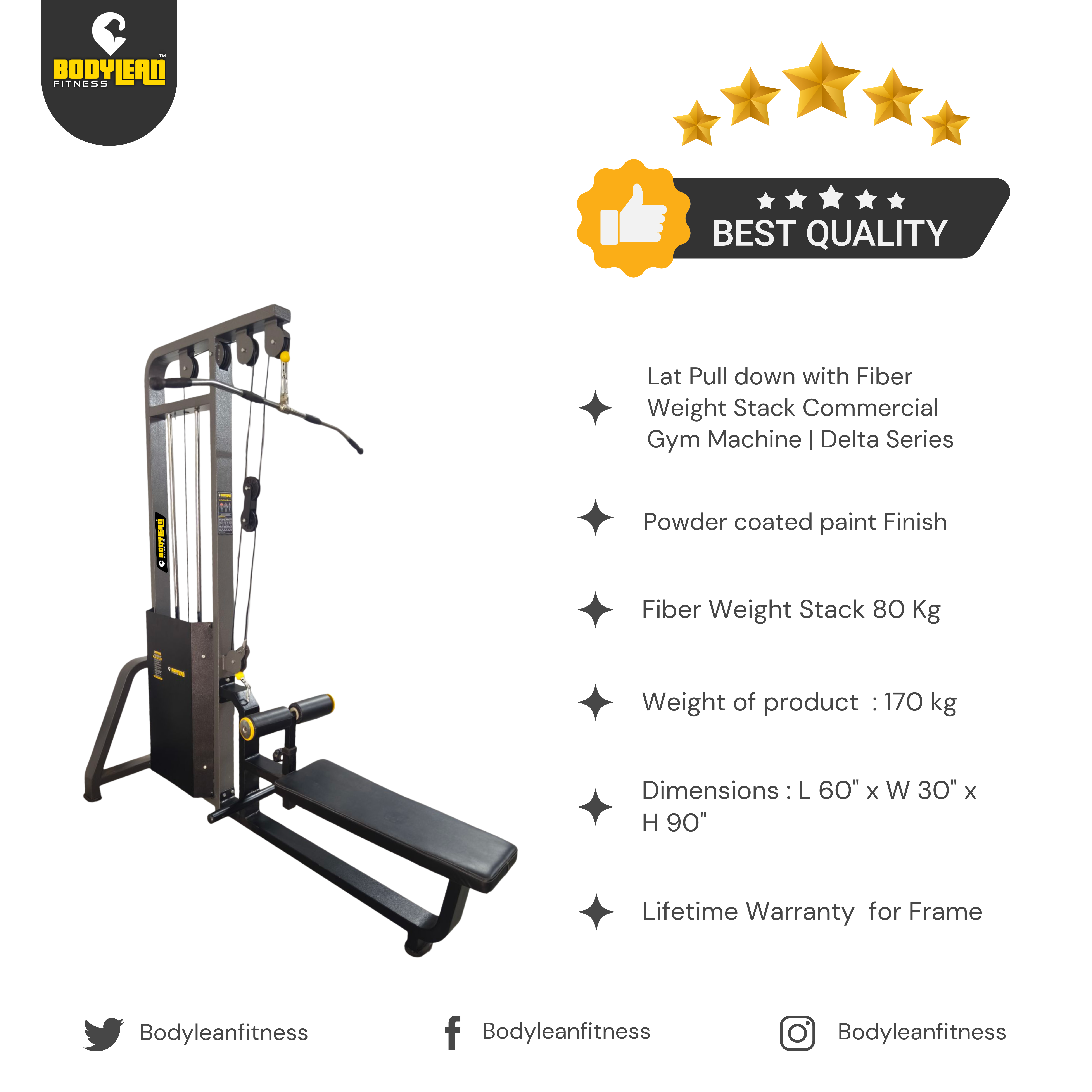 Lat Pull Down machine with Fiber Weight Stack Commercial Gym