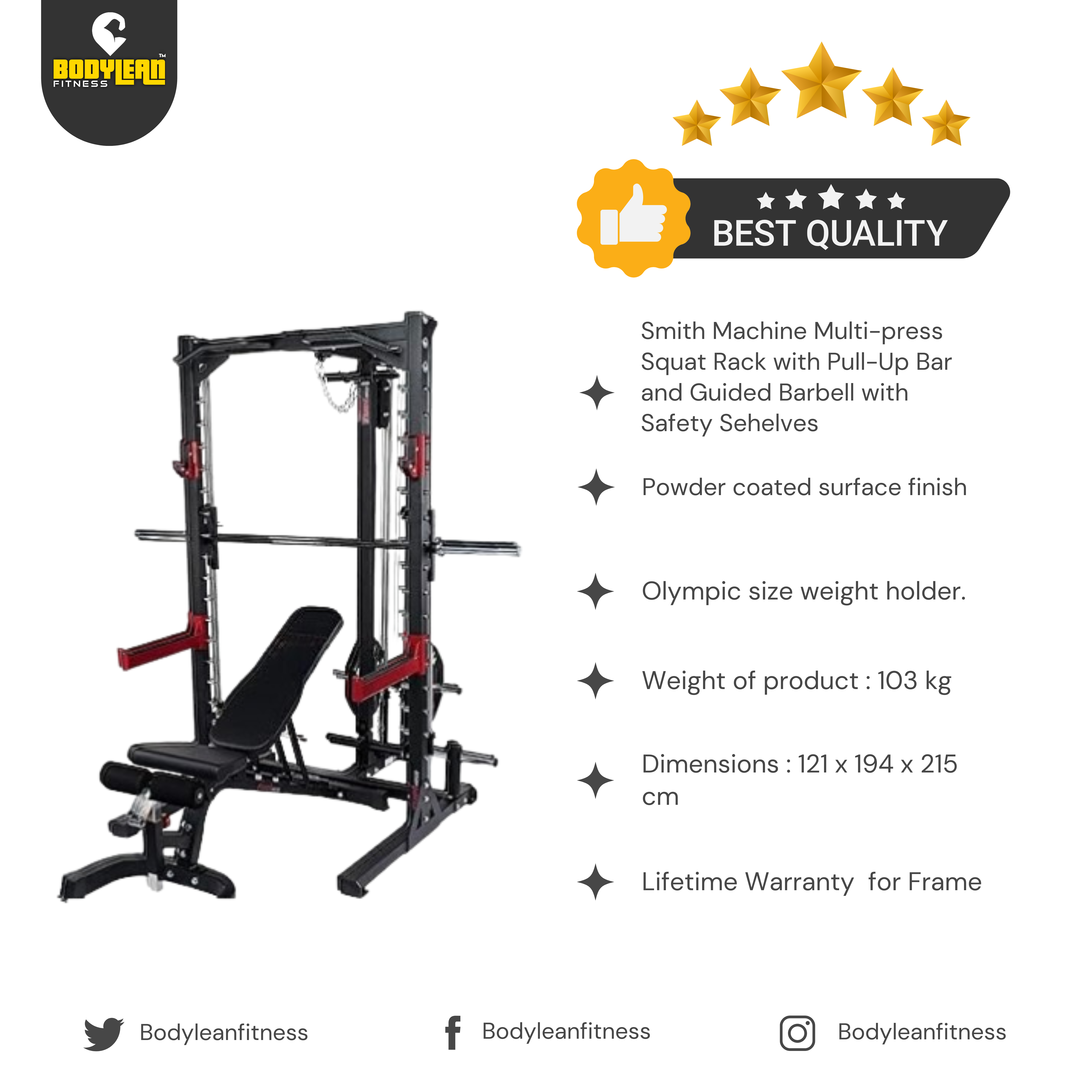 Smith Machine Multi-Press Squat Rack With Pull-Up Bar Guided