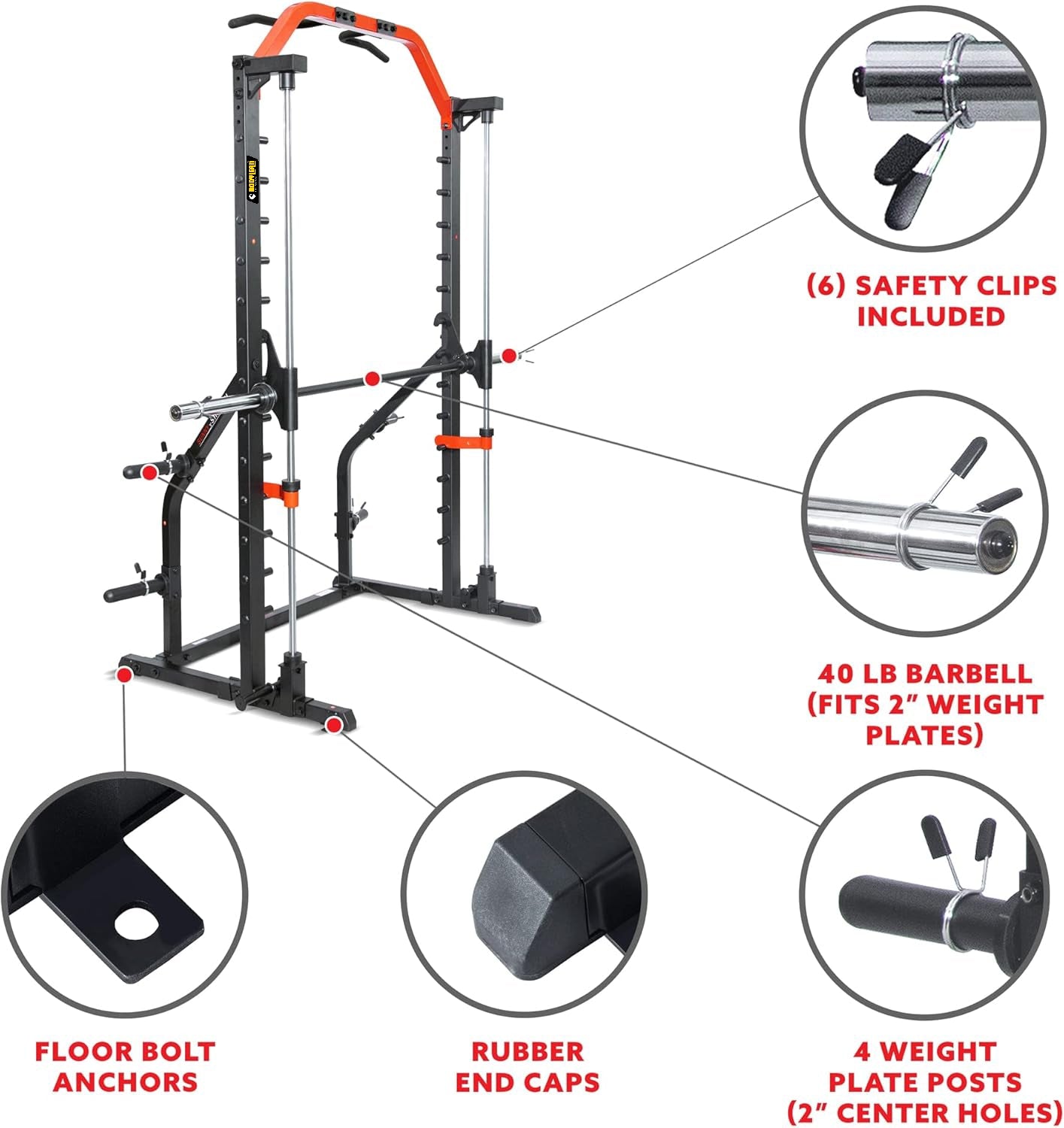 Smith Machine Squat Cage Rack With Pull-Up Bar Spotter Blocks