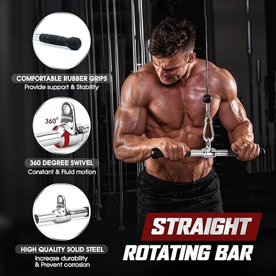 Straight Bar Cable Attachment for Gym, LAT Tricep Pull Down Bar