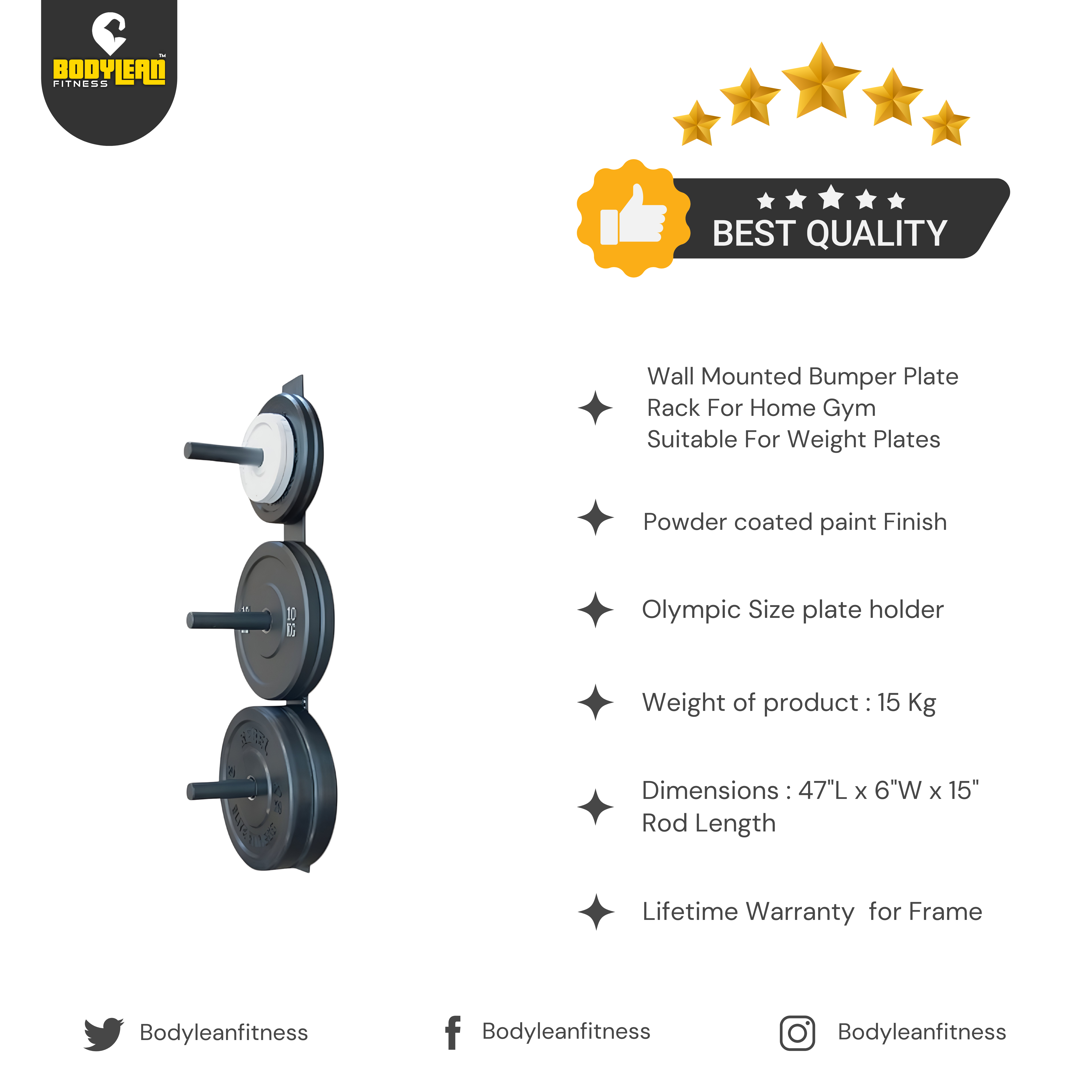 WALL MOUNTED BUMPER PLATE RACK for Home Gym Suitable