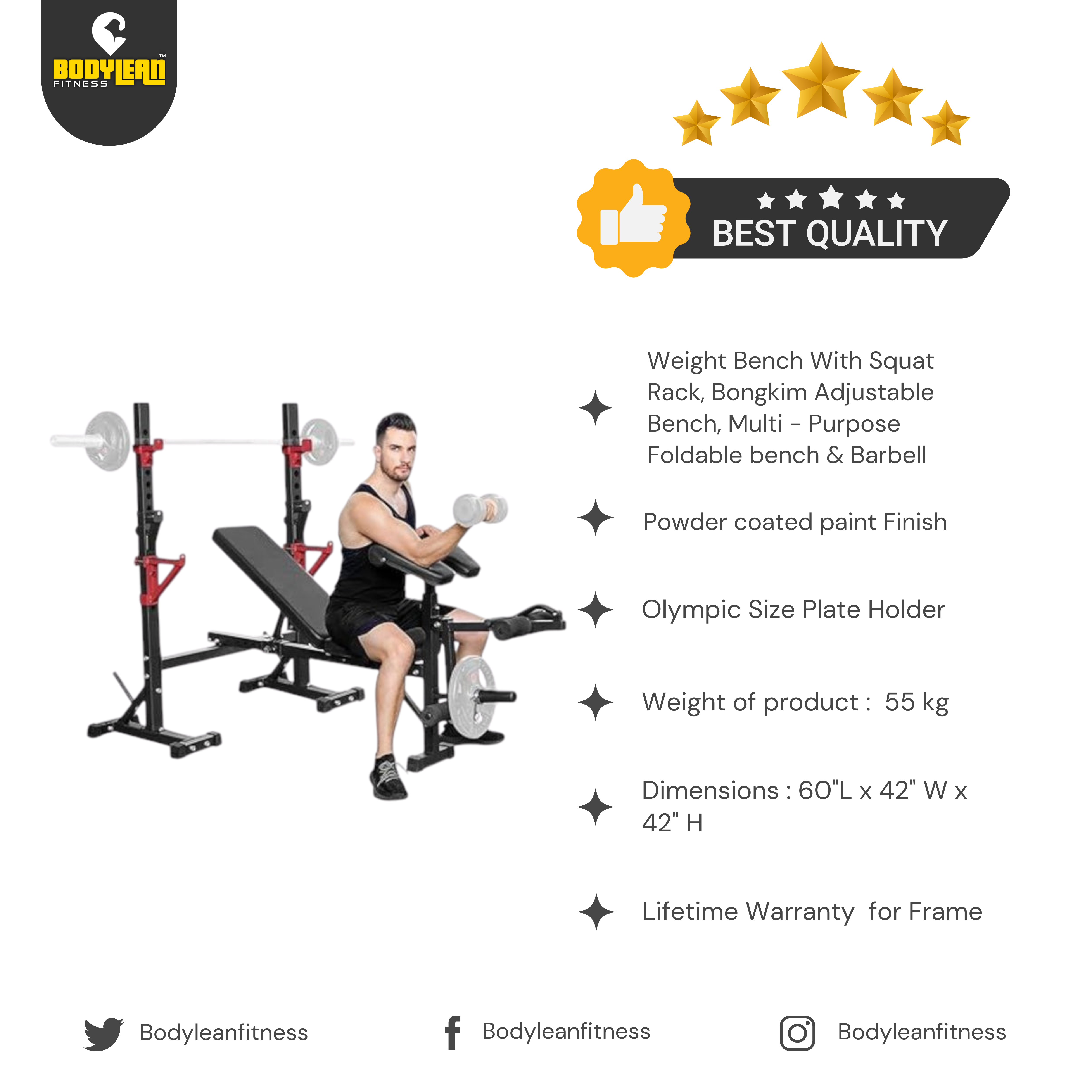 Weight Bench With Squat Rack Adjustable Multi-Purpose Foldable