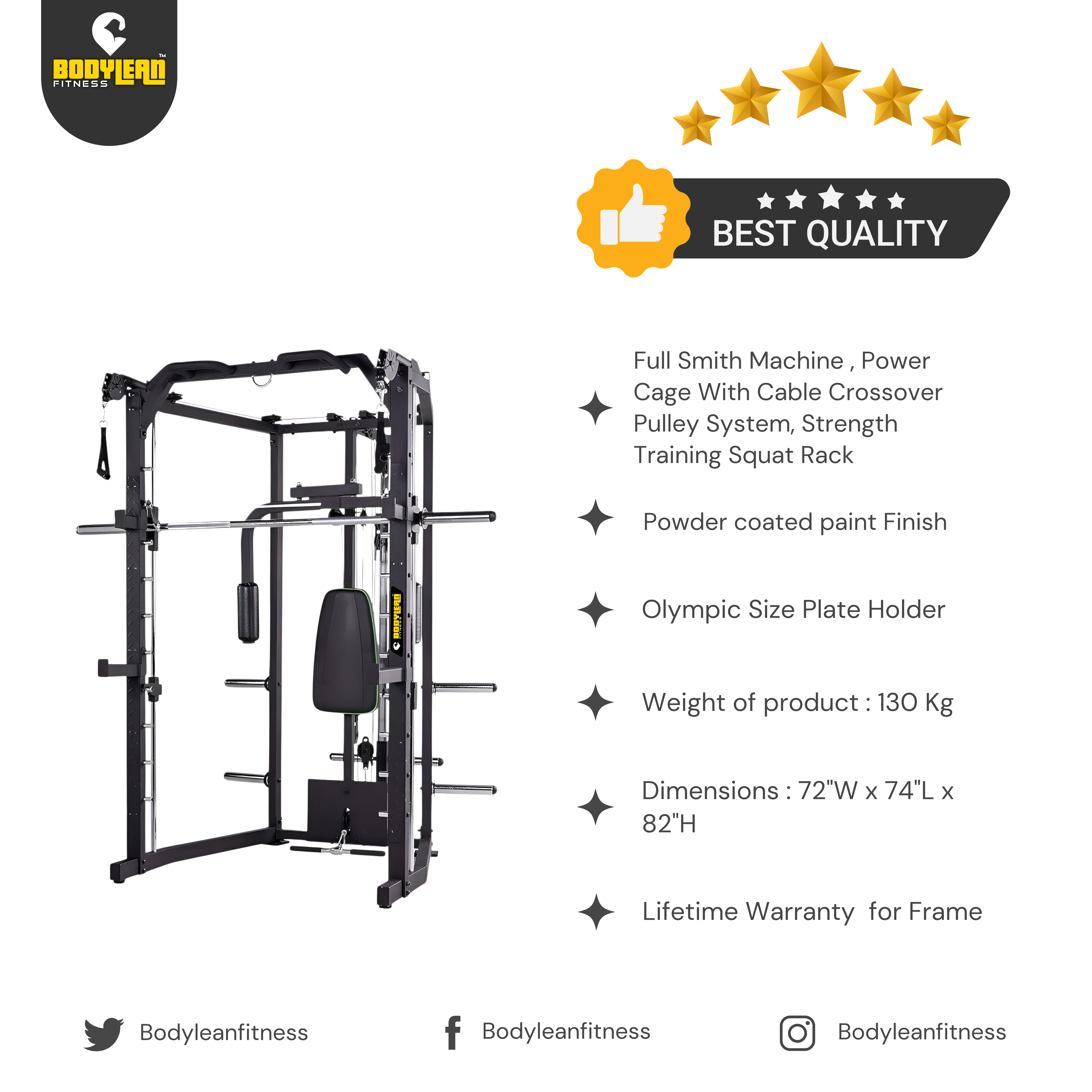 Full Smith Machine Power Cage with Cable Crossover Pulley System