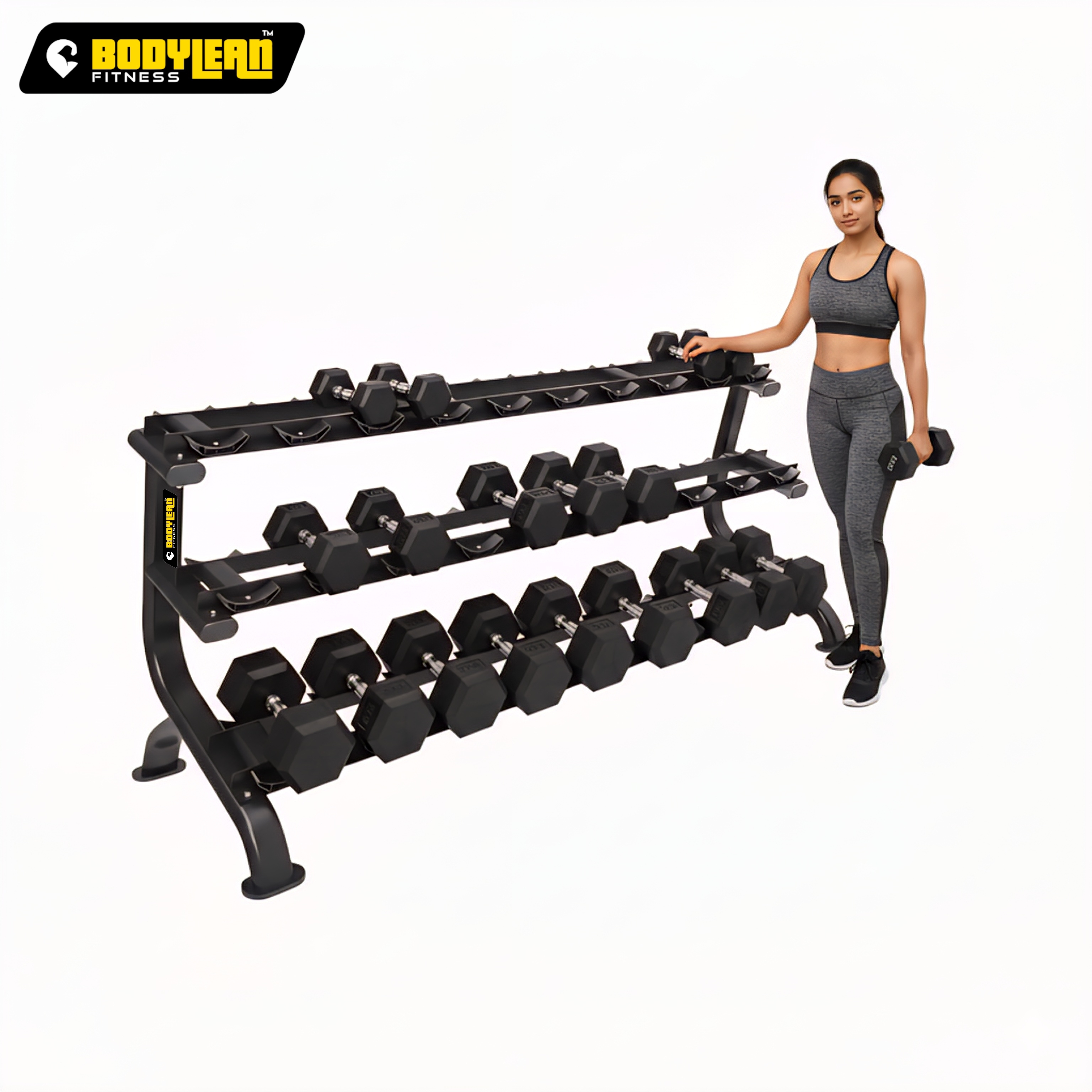 3-Tier Dumbbell Weight Rack PRO 105 Heavy Duty Gym Storage Stand