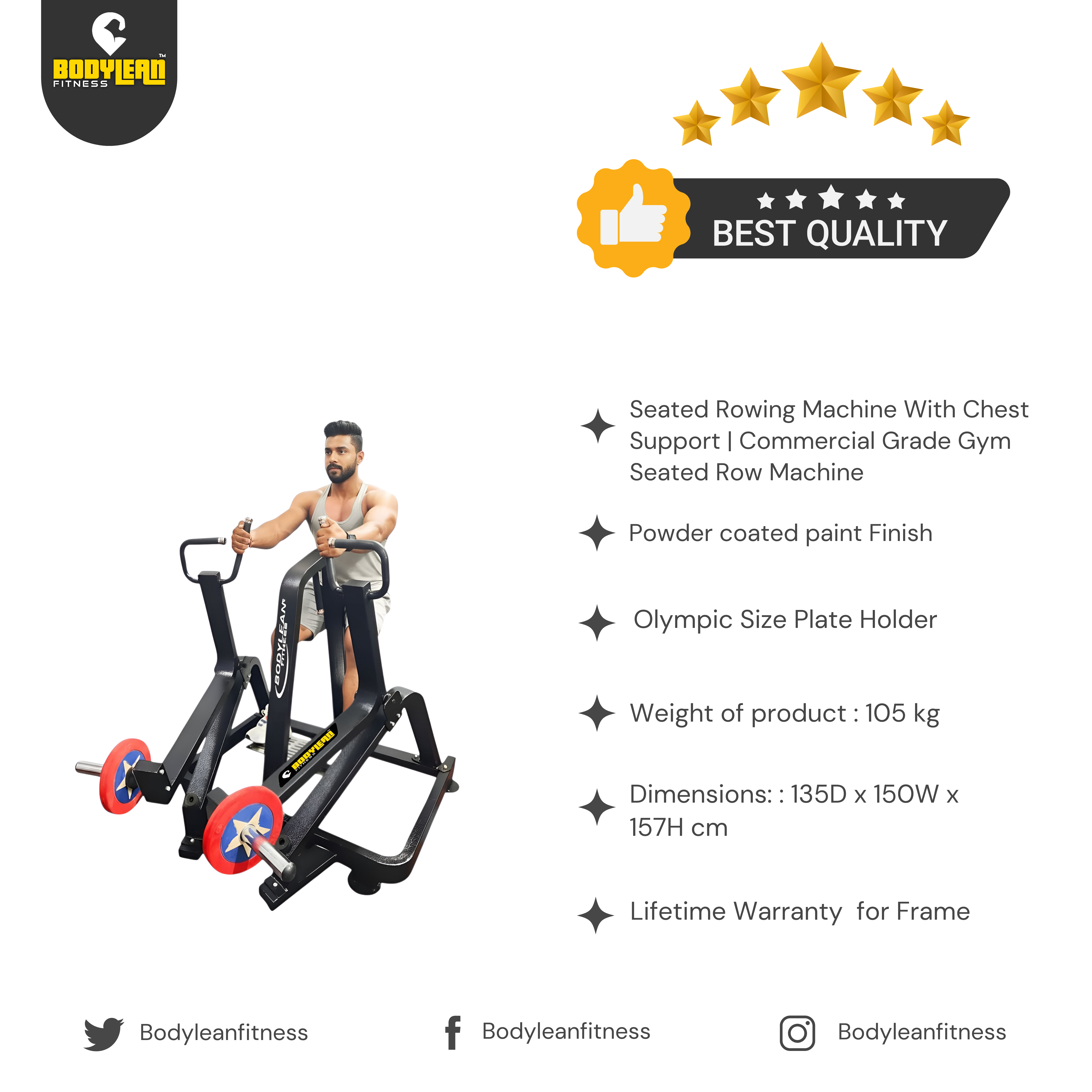 Seated Rowing Machine with Chest Support (Plate Loaded