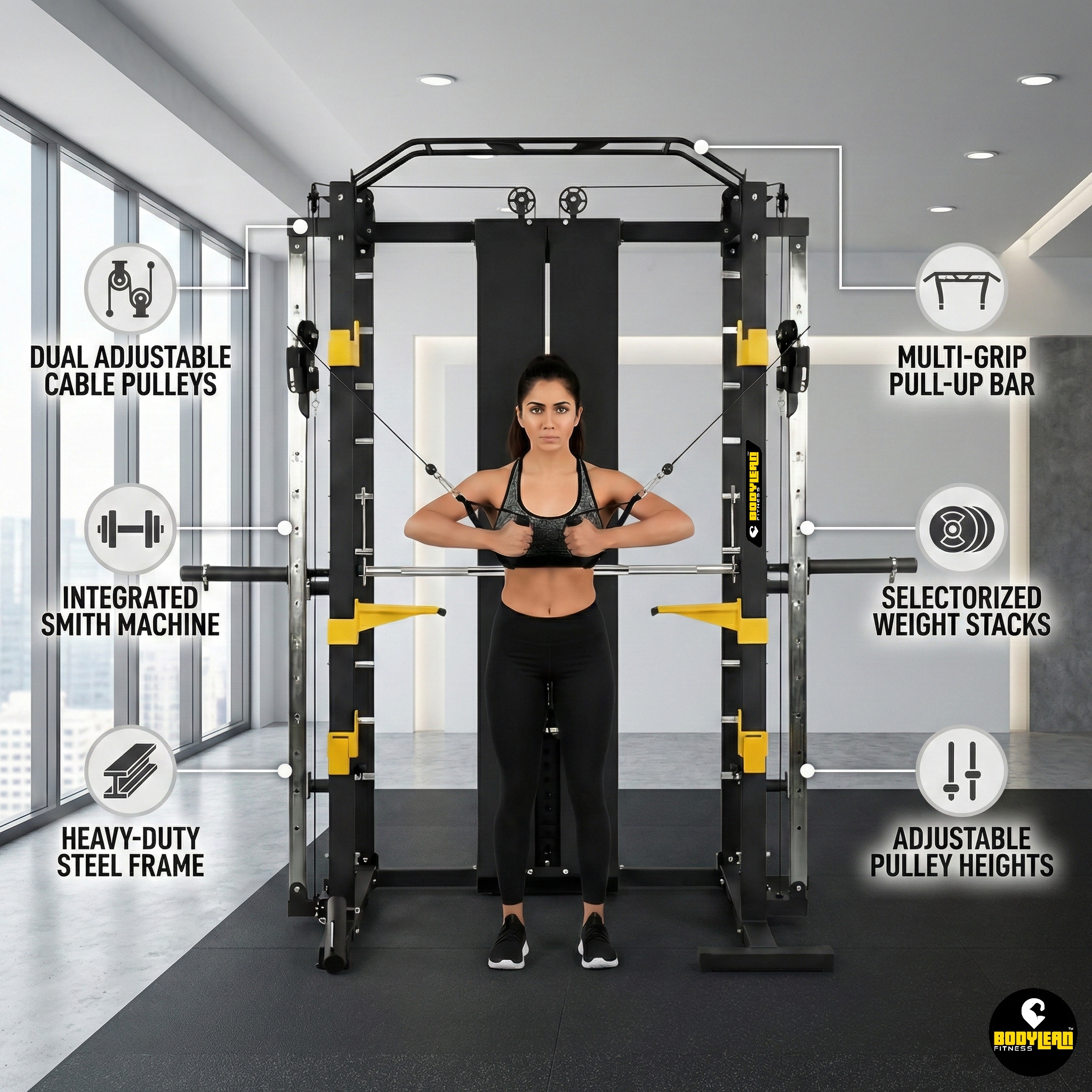 ウエイトトレーニング Smith and Cross over Smith Machine Multi Gym Power Squat Rack | Functional Trainer With