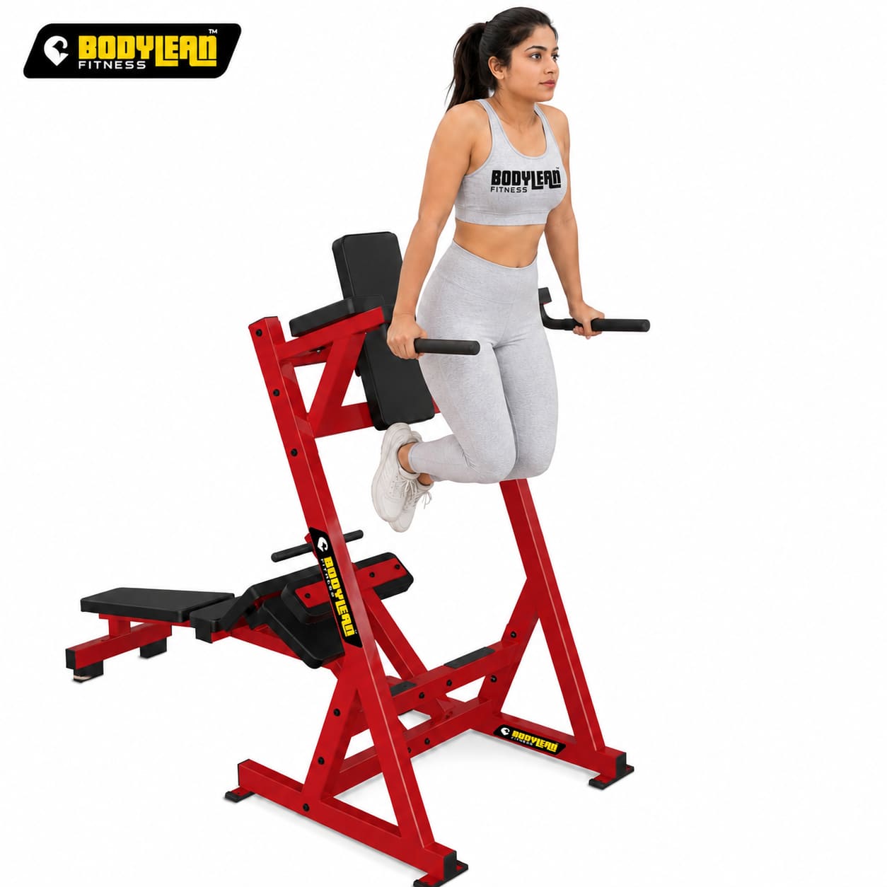 Seated Dip Gym Equipment Dip Station Seated Dip Tricep Press Machine With Cable Bar, 400lbs Capacity, Black  And Red