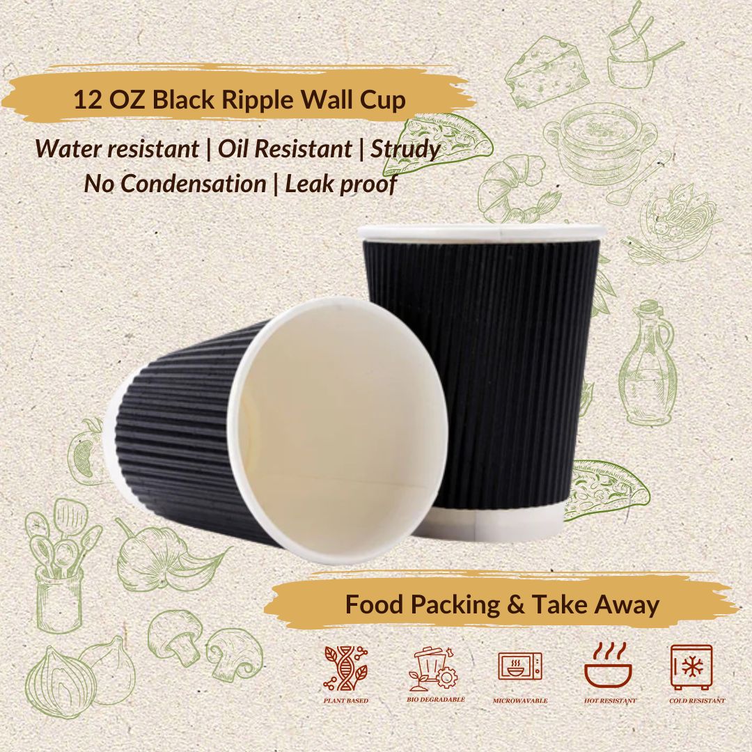 Paper Cups Coffee To Go double wall 12oz 350ml black