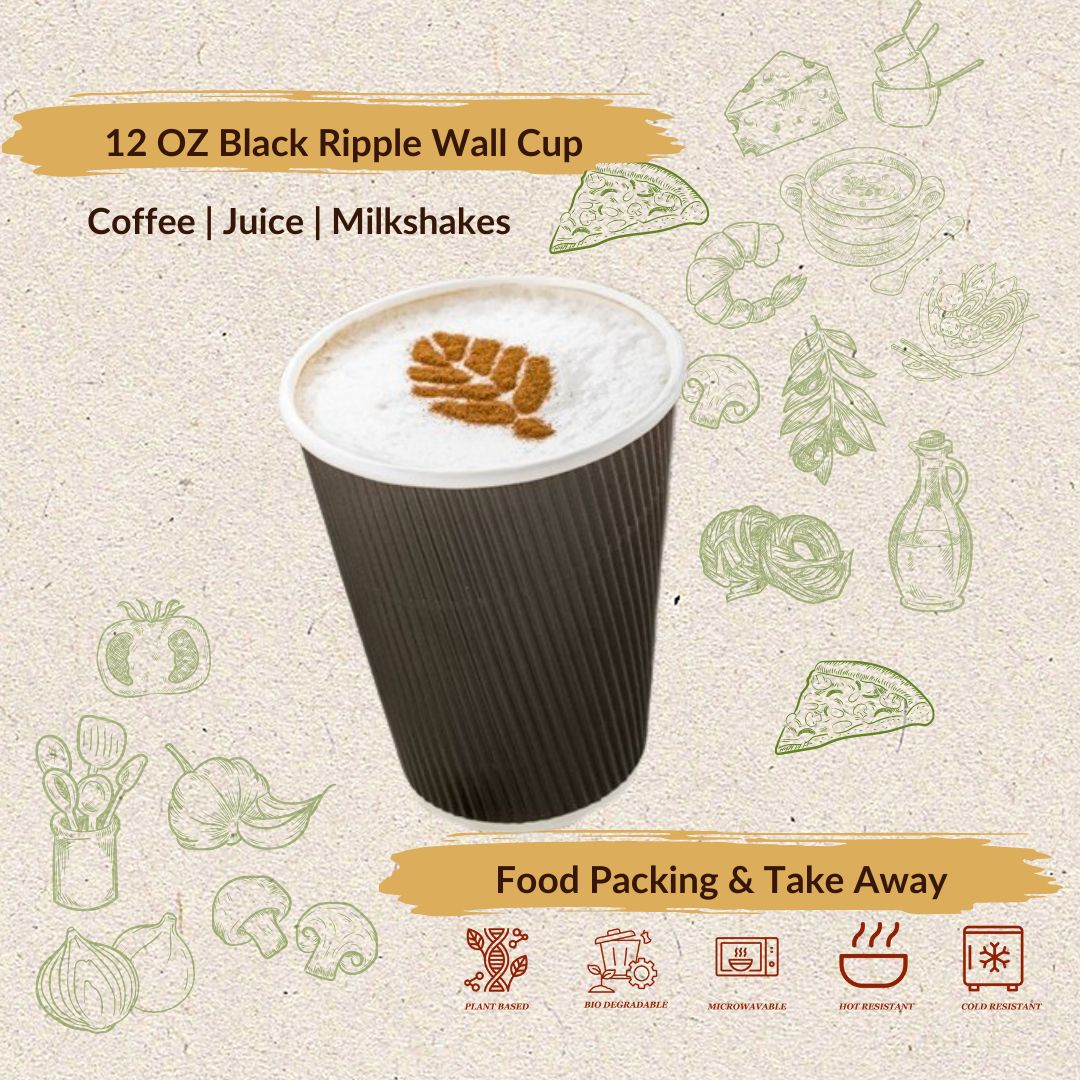 Paper Cups Coffee To Go double wall 12oz 350ml black