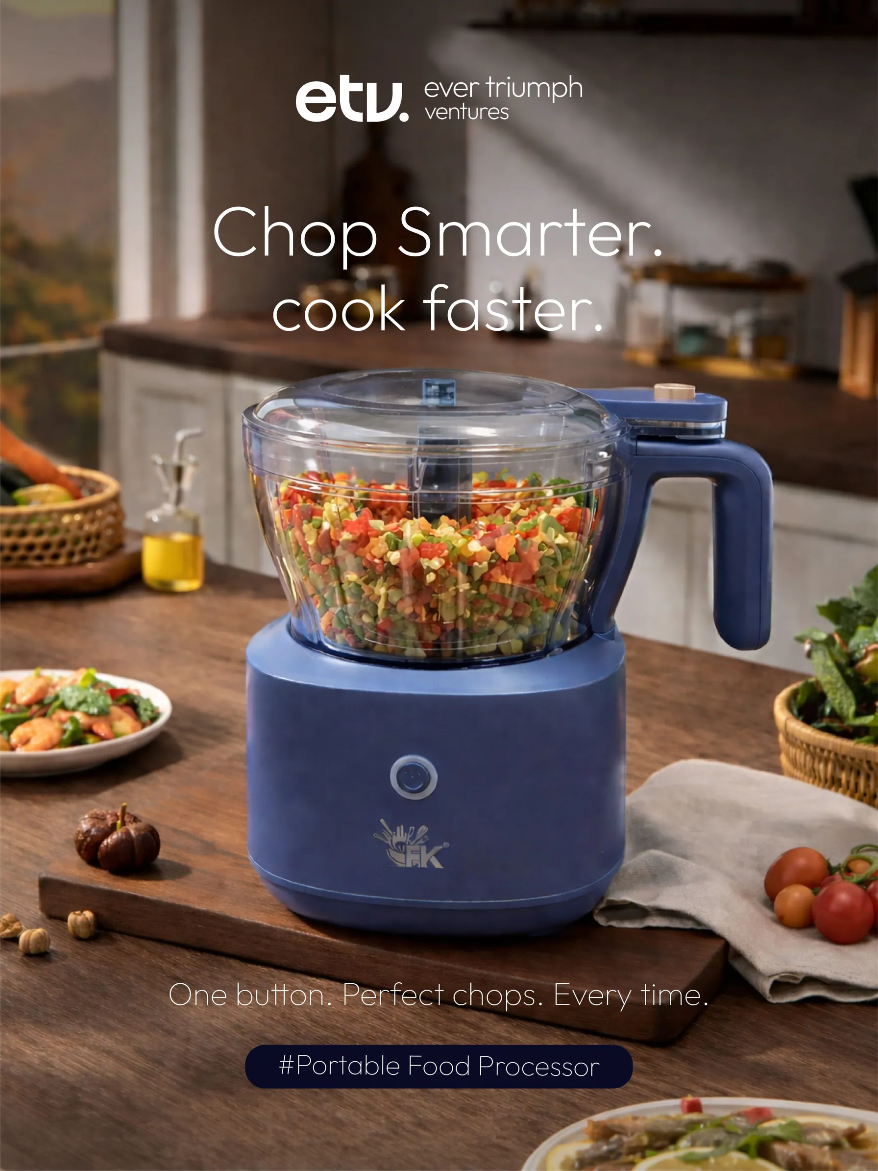 FOREVERKITCHEN Portable Food Processor Grinder with 4 Different Blades