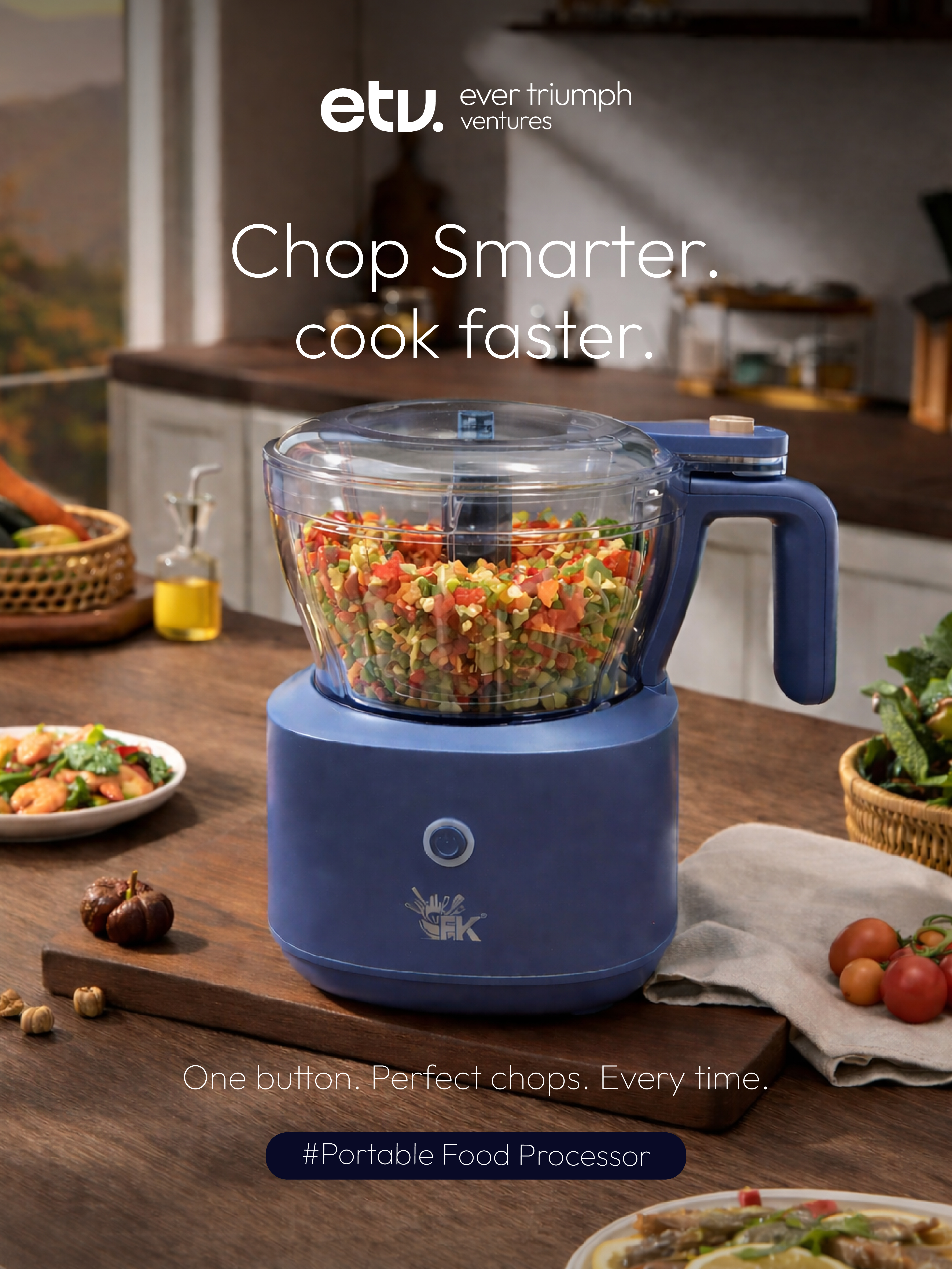 FOREVERKITCHEN Portable Food Processor Grinder with 4 Different Blades