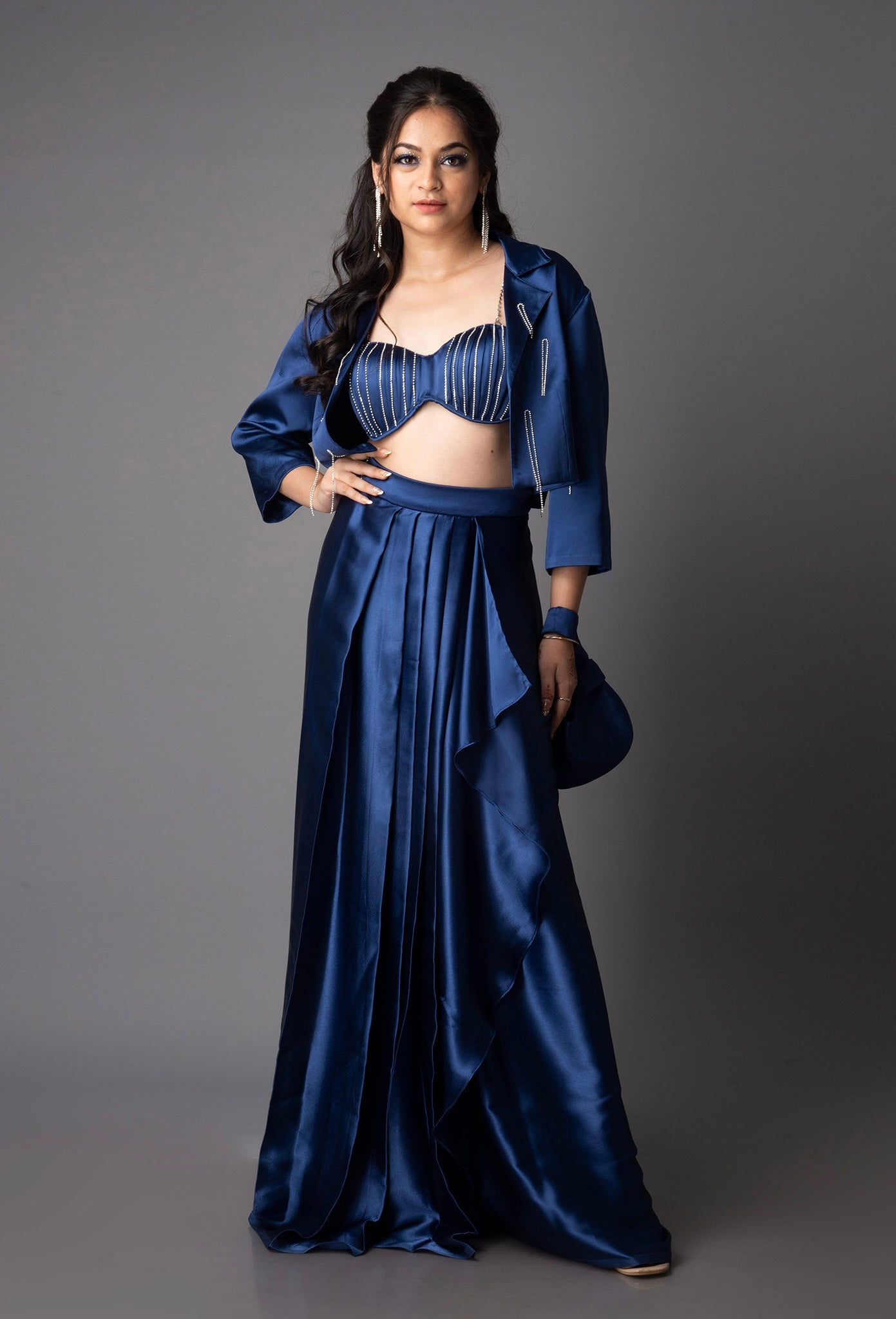 Navy blue draped skirt hotsell