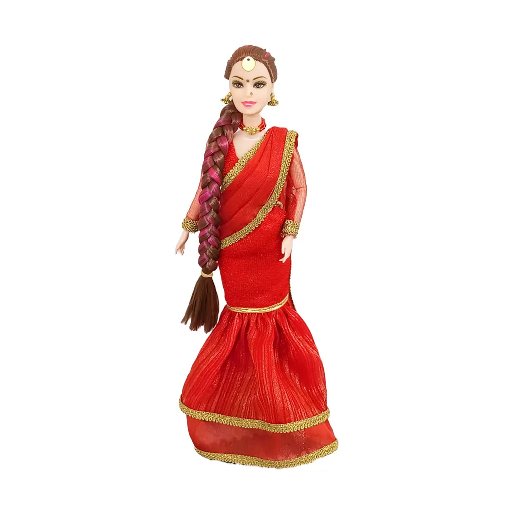 Navya Indian Barbie doll in red saree Red Gold