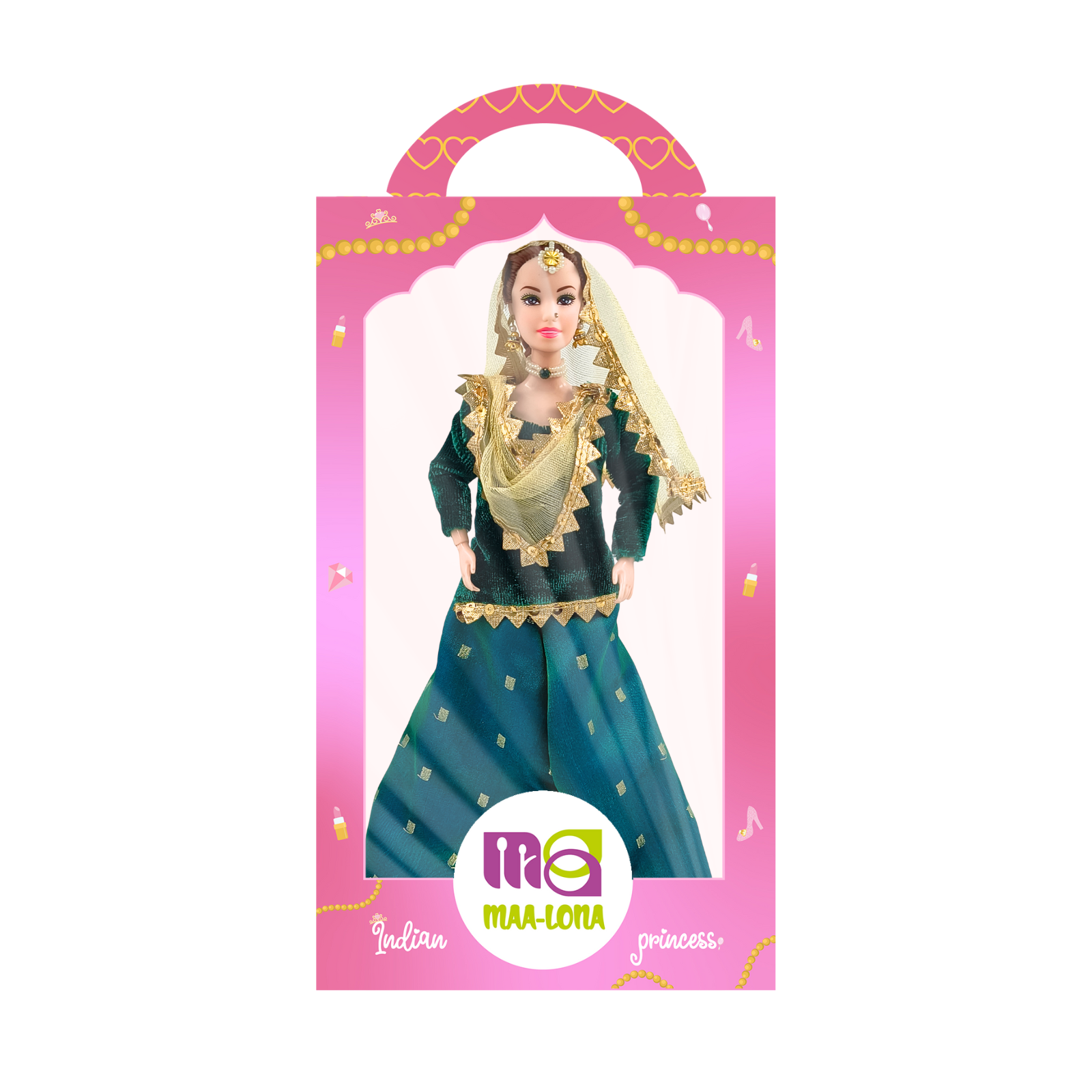 Maalona Indian Barbie Doll with green Sharara Outfit Long Hair