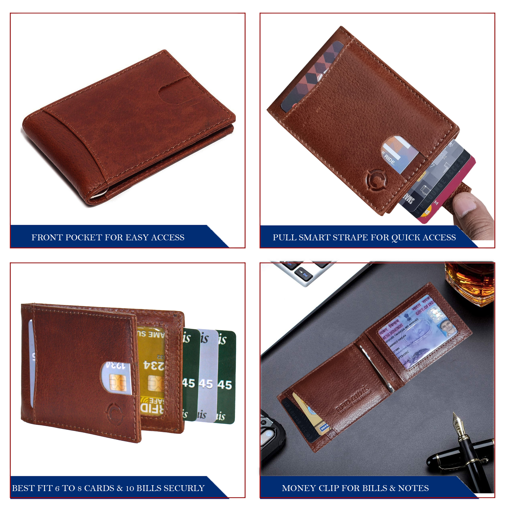 thumbnail image 2 of Men's Slim RFID Blocking Wallet With Money Clip – Leather Bifold Front Pocket Wallet 2 of 4