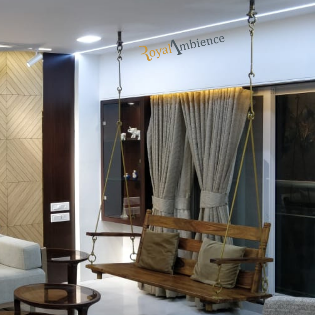 Swing Wooden (Brass Coated Chain Jhula with Handrest Supyar